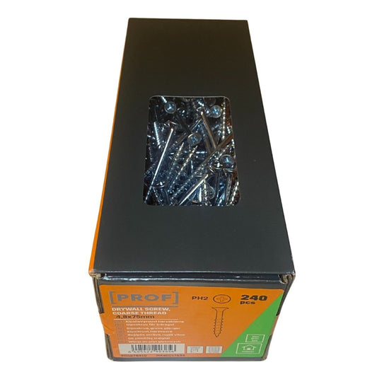 gipsskruv 4,8x75 mm grov gänga synlig genom förpackning