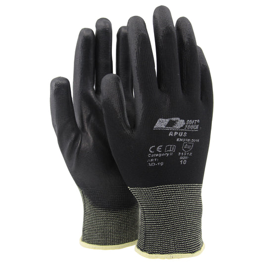 Arbetshandskar Soft Touch Precision storlek 10 XL i svart nylon med PU-beläggning