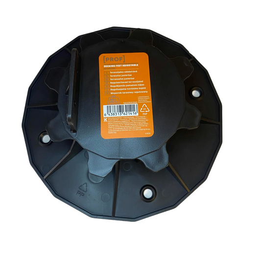 Justerbar terrassfot PROFI i PP plast ovansida med etikett