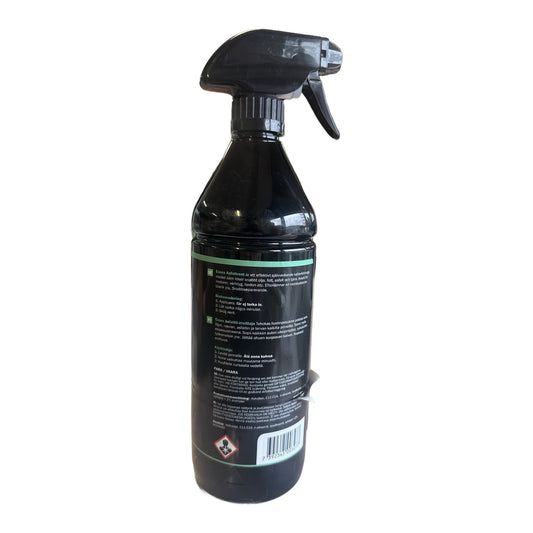 Avfettningsmedel sprayflaska 1000 ml, baksida med bruksanvisning, varningstext och faropiktogram