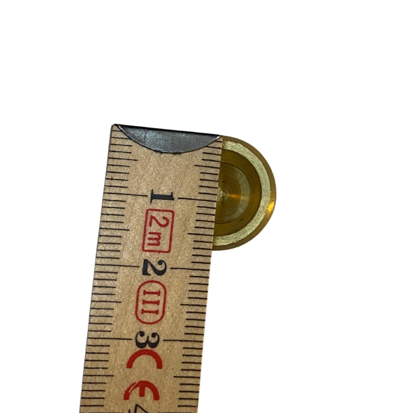 Ändplugg i mässing 12 mm med invändig vy och måttangivelse