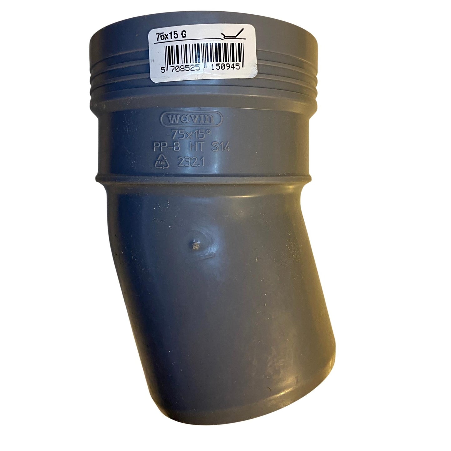 Wavin böj 15 grader PP-B S14 75 mm för avloppssystem