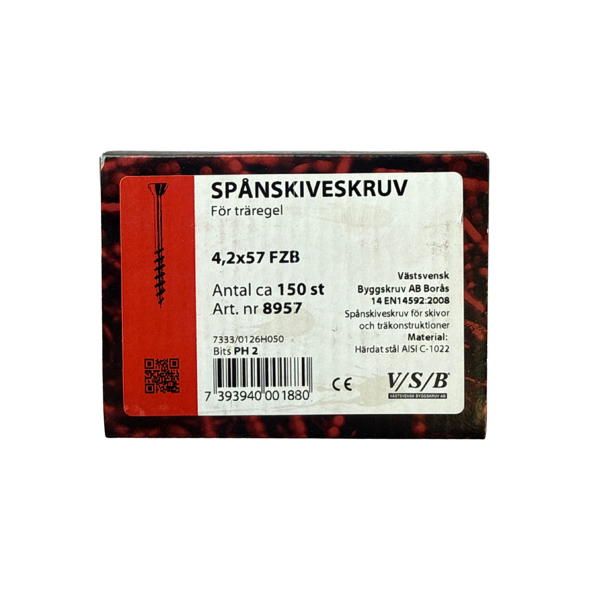 Västsvensk Byggskruv Spånskiveskruv förpackning 4,2x57mm FZB 150 stycken