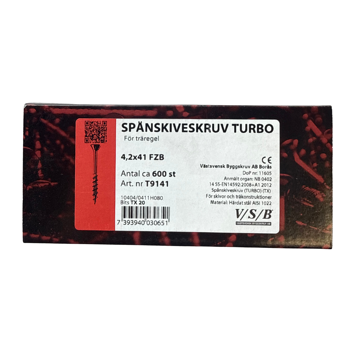 Västsvensk Byggskruv Spånskiveskruv Turbo förpackning 4,2x41mm FZB 600 stycken