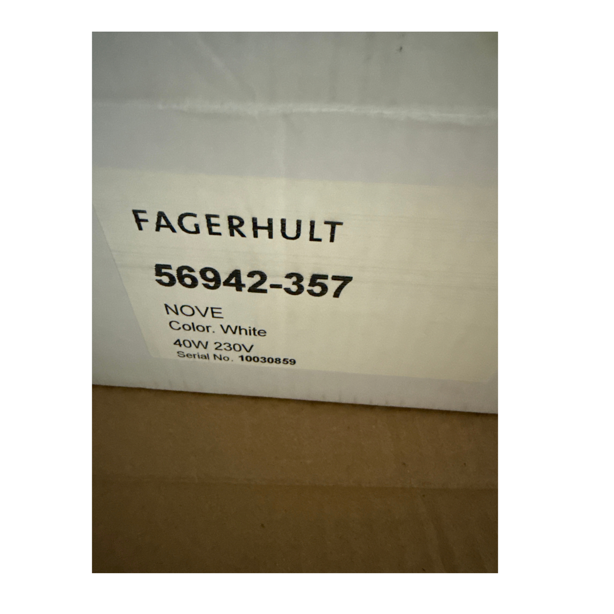 Etikett på Fagerhult Nove 56942-357, vit, 40W 230V