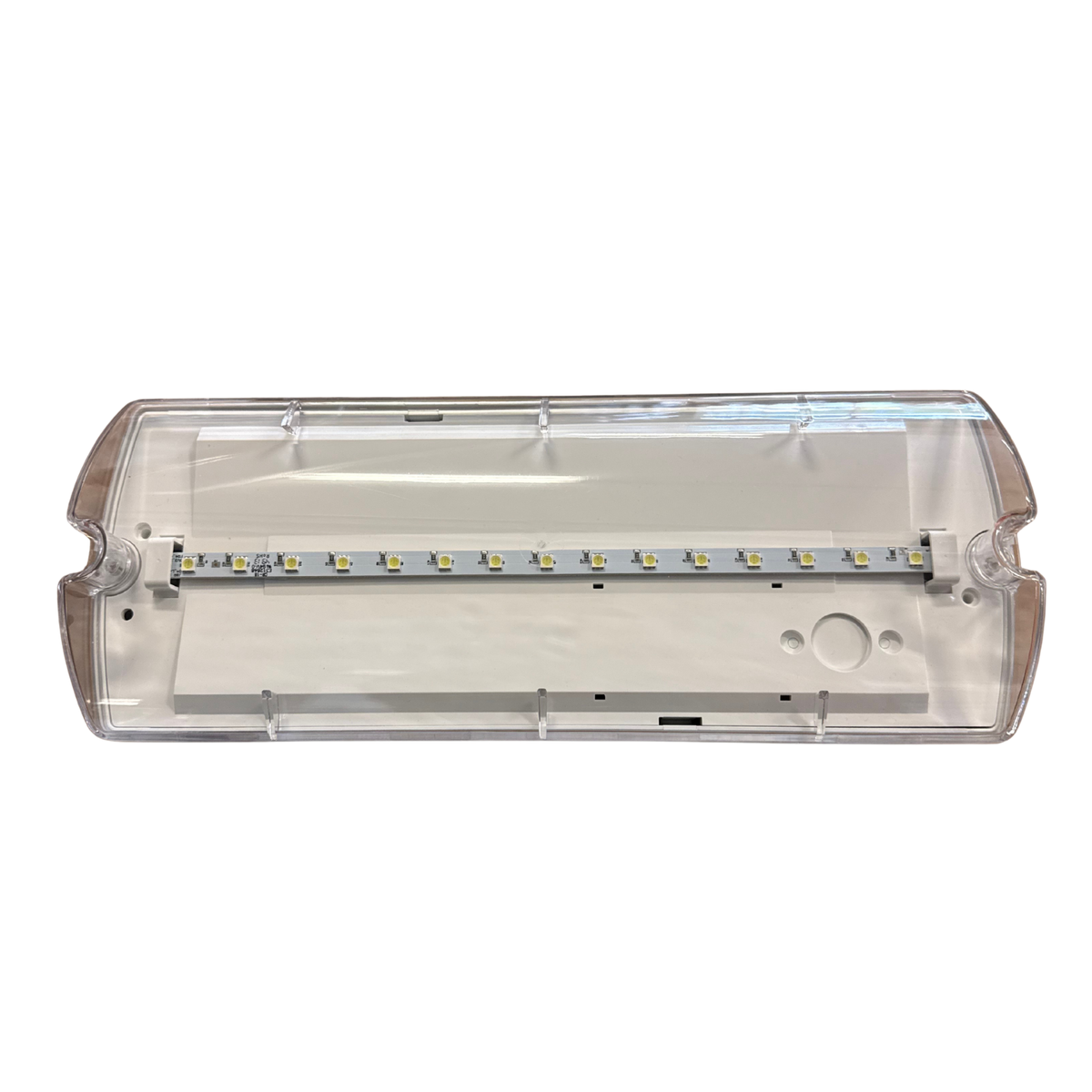 AWEX Helios LED nödbelysningsarmatur, genomskinlig kåpa med LED-list, inifrån