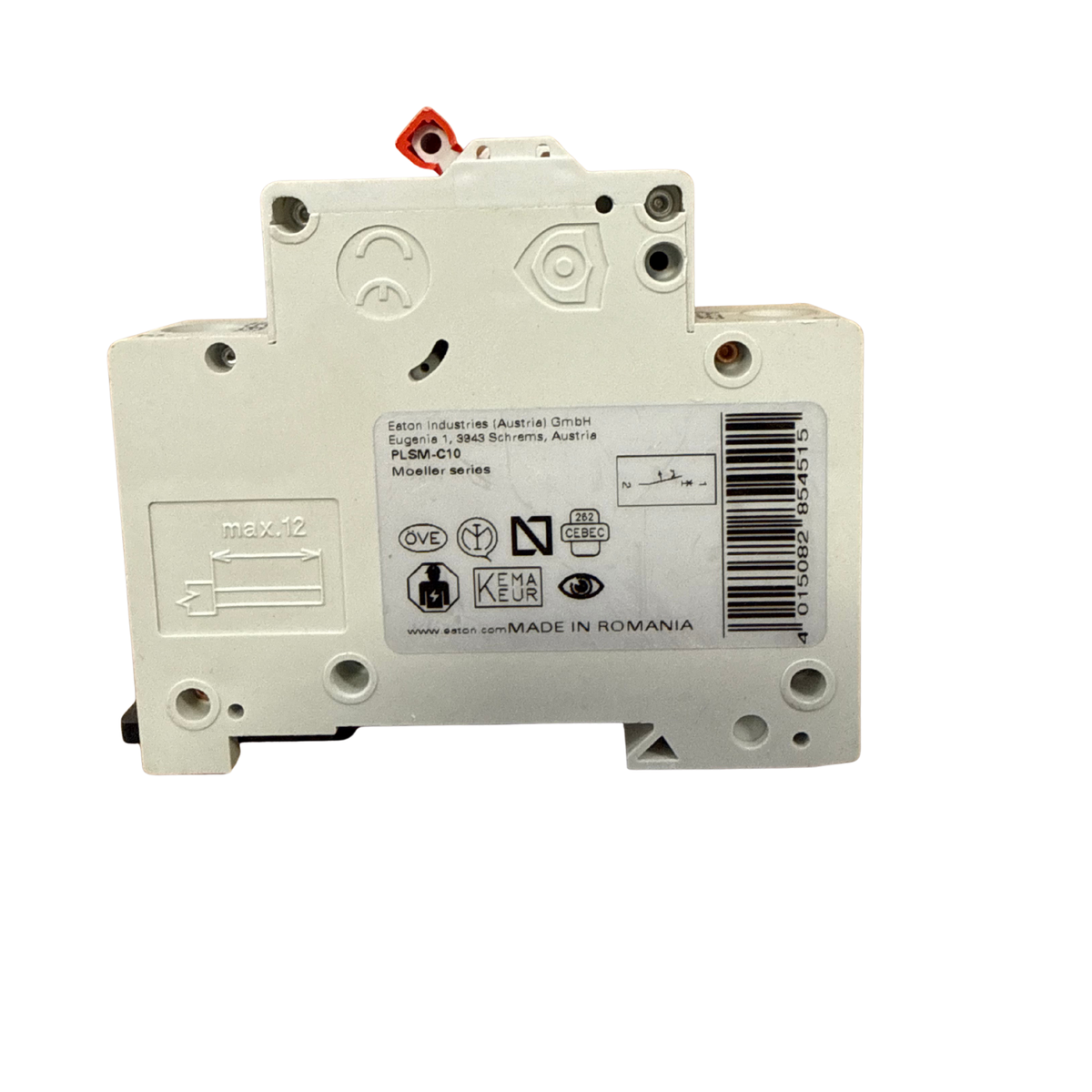 Eaton xPole PLSM-C10 automatsäkring 1-pol C10, baksida med etikett