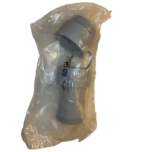 Ifö Contura övergångsstycke i grå plast med gängor och packning i plastpåse, baksida