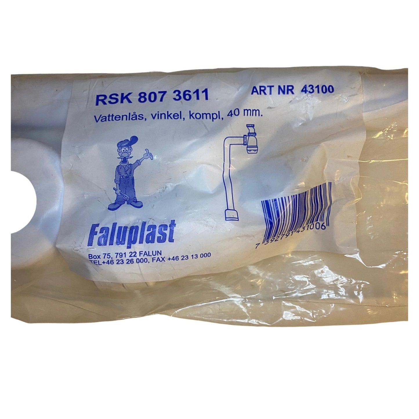 Produktetikett Faluplast vattenlås vinkel 40 mm RSK 8073611