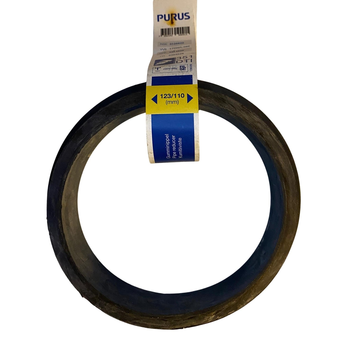 Purus gumminippel EPDM avloppsreducer 123 till 110 mm