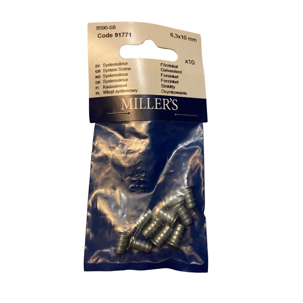 Systemskruv 6,3x10 mm förzinkad i förpackning med 10 st från Miller's, artikel 8590-SB