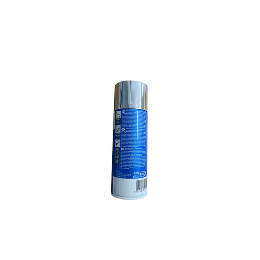 PlastiKote Metallisk Glans sprayfärg 400 ml, baksida med bruksanvisning