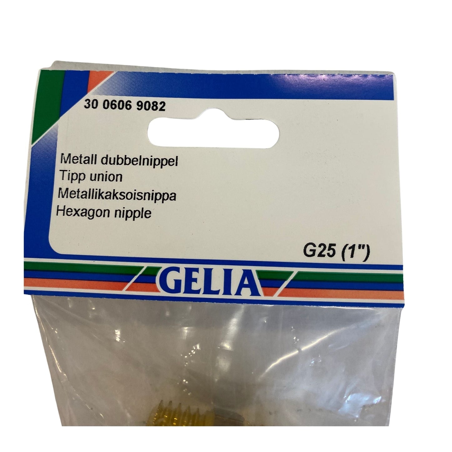 Dubbelnippel GELIA G25 1 tum – etikett med artikelnummer 30 06069082