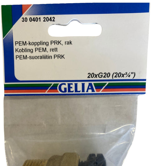 PEM-koppling PRK rak GELIA 20xG20 närbild förpackning etikett