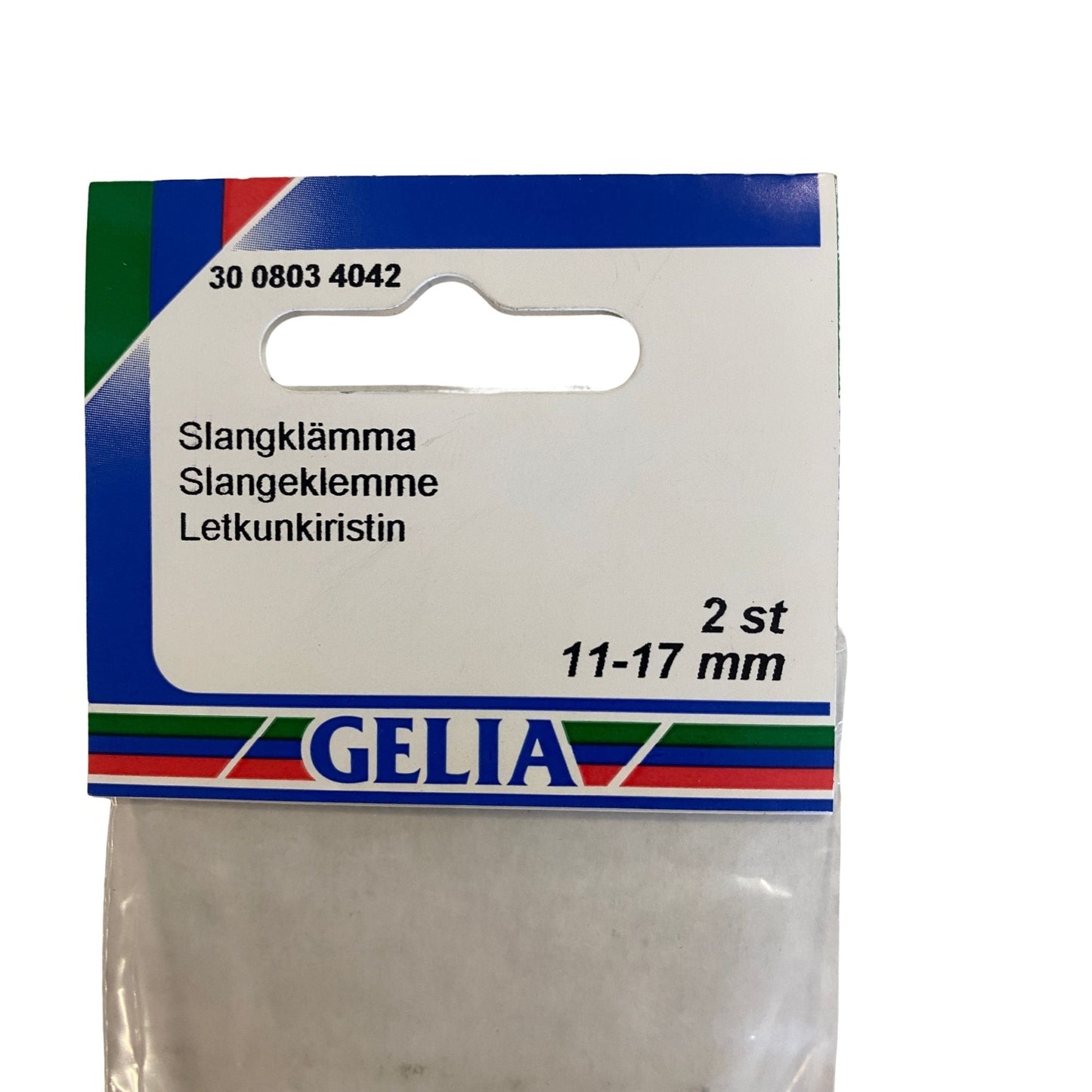 Slangklämma GELIA 11-17mm - etikettsida med storleks- och antalangivelse