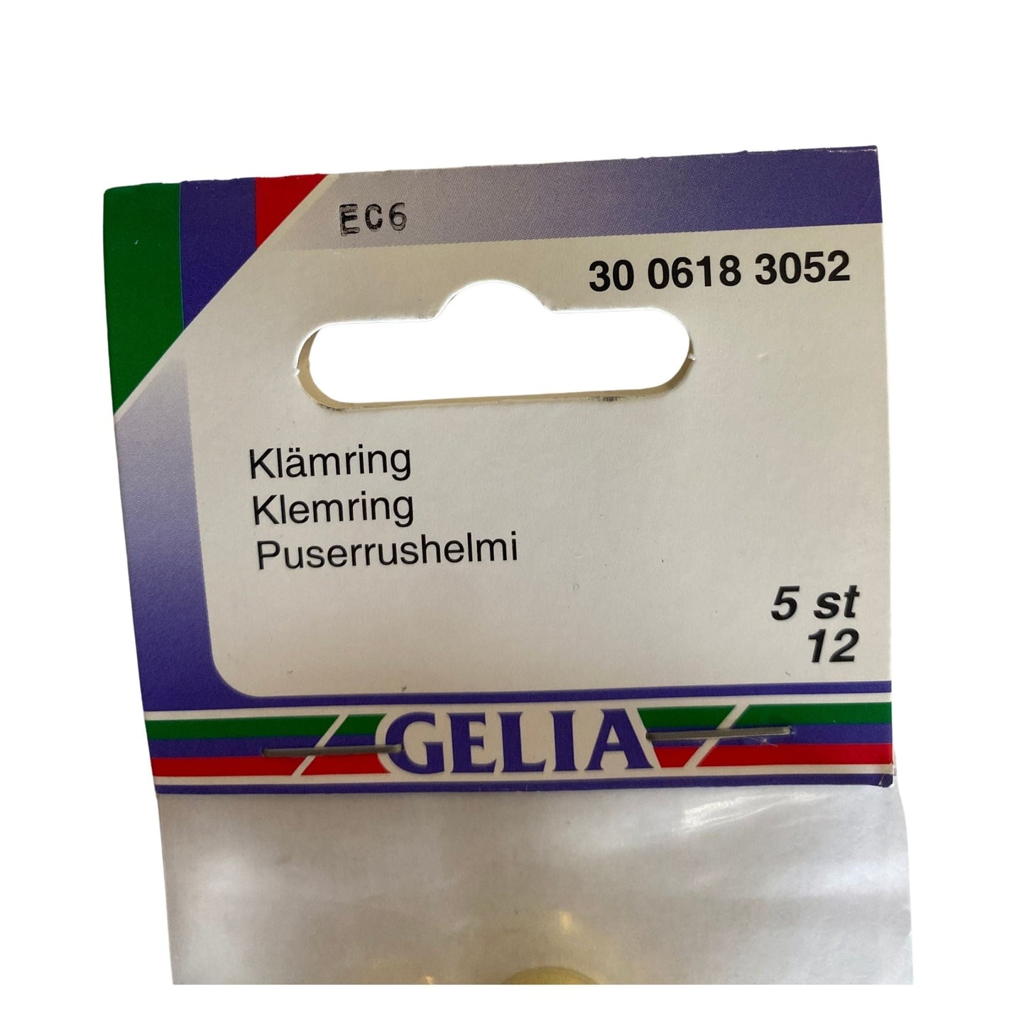 Klämring GELIA 12 mm – närbild på etikett med artikelnummer 30 0618 3052
