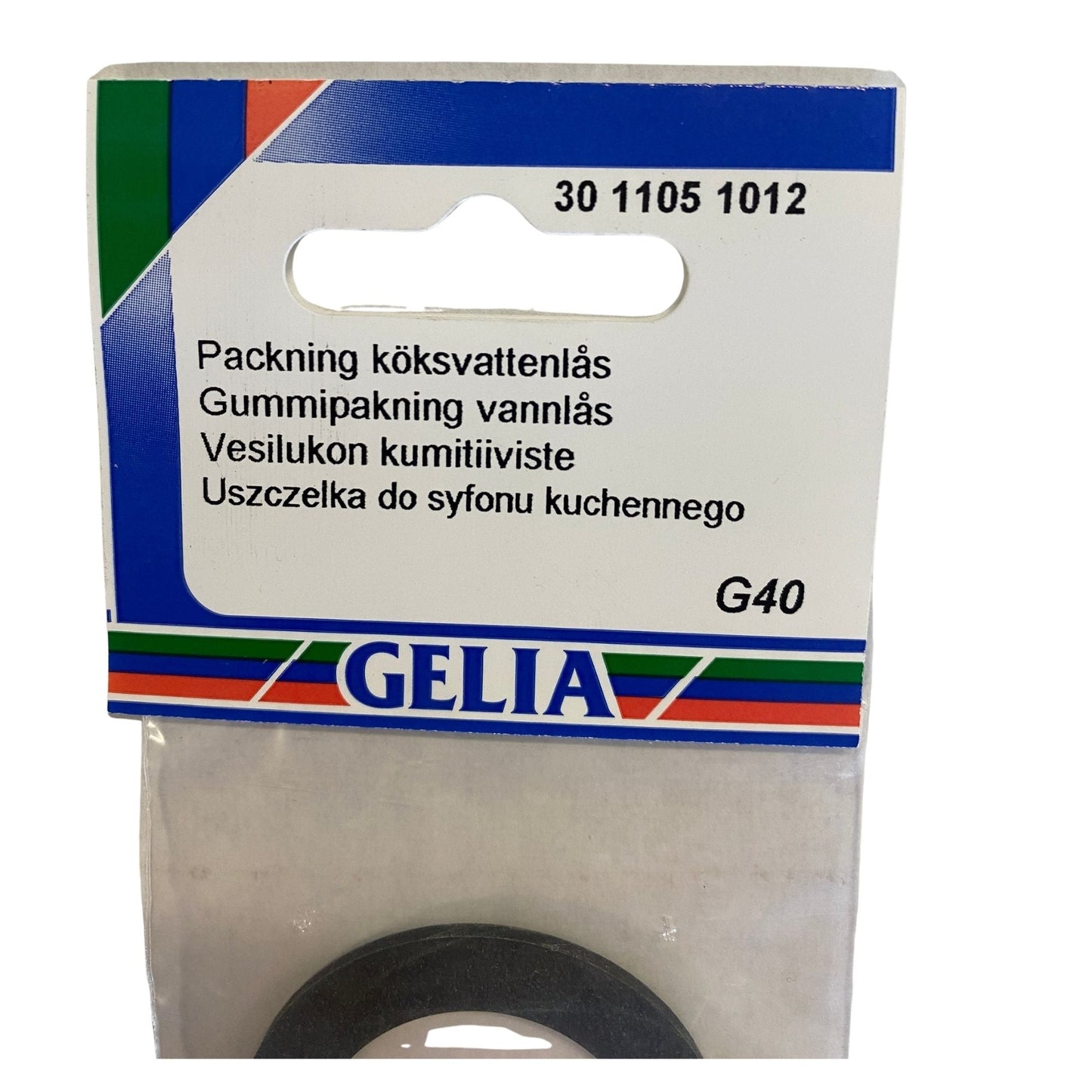 Packning köksvattenlås GELIA G40 - etikettsida med dimensionsangivelse