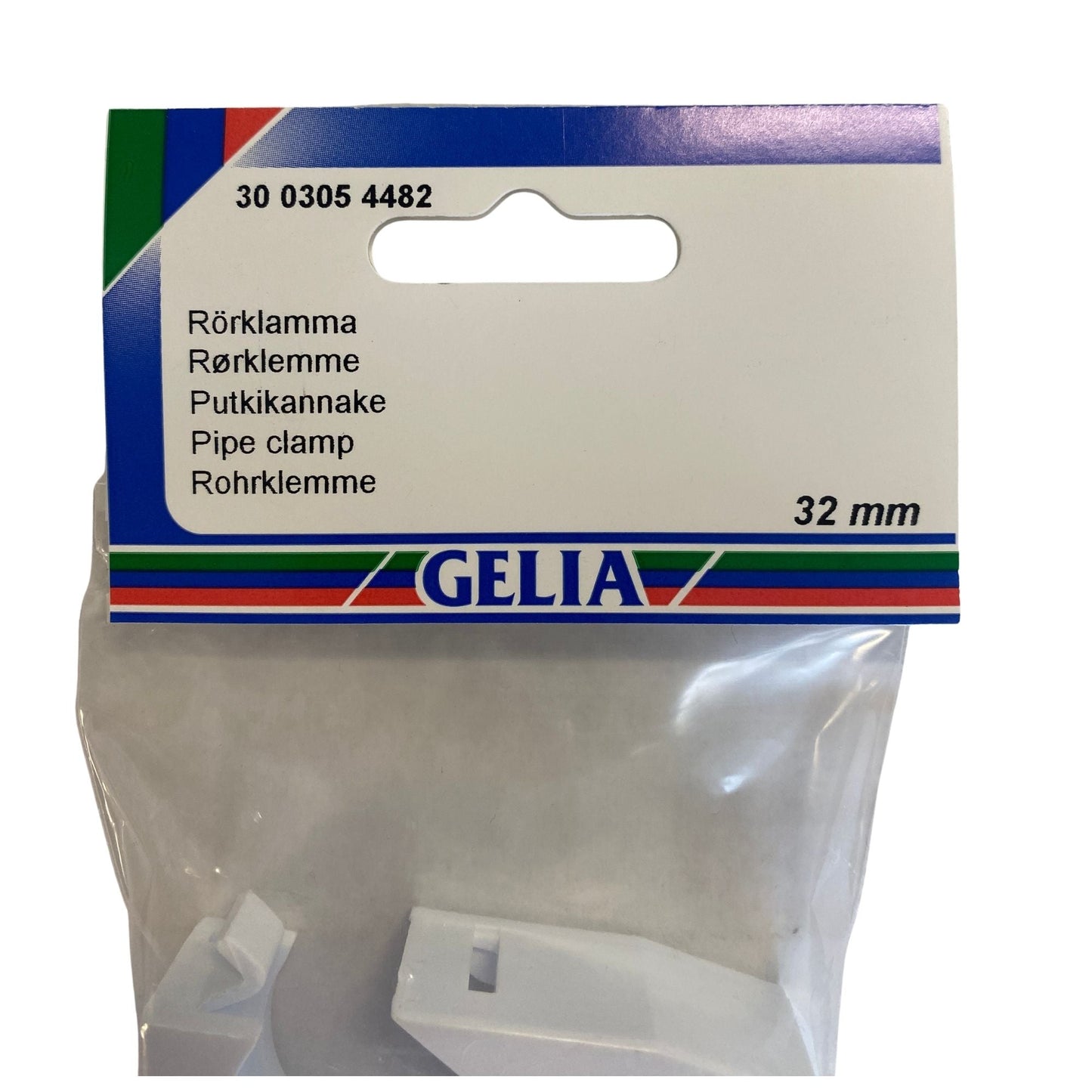Rörklämma GELIA 32mm låsbar - etikettsida med dimensionsangivelse
