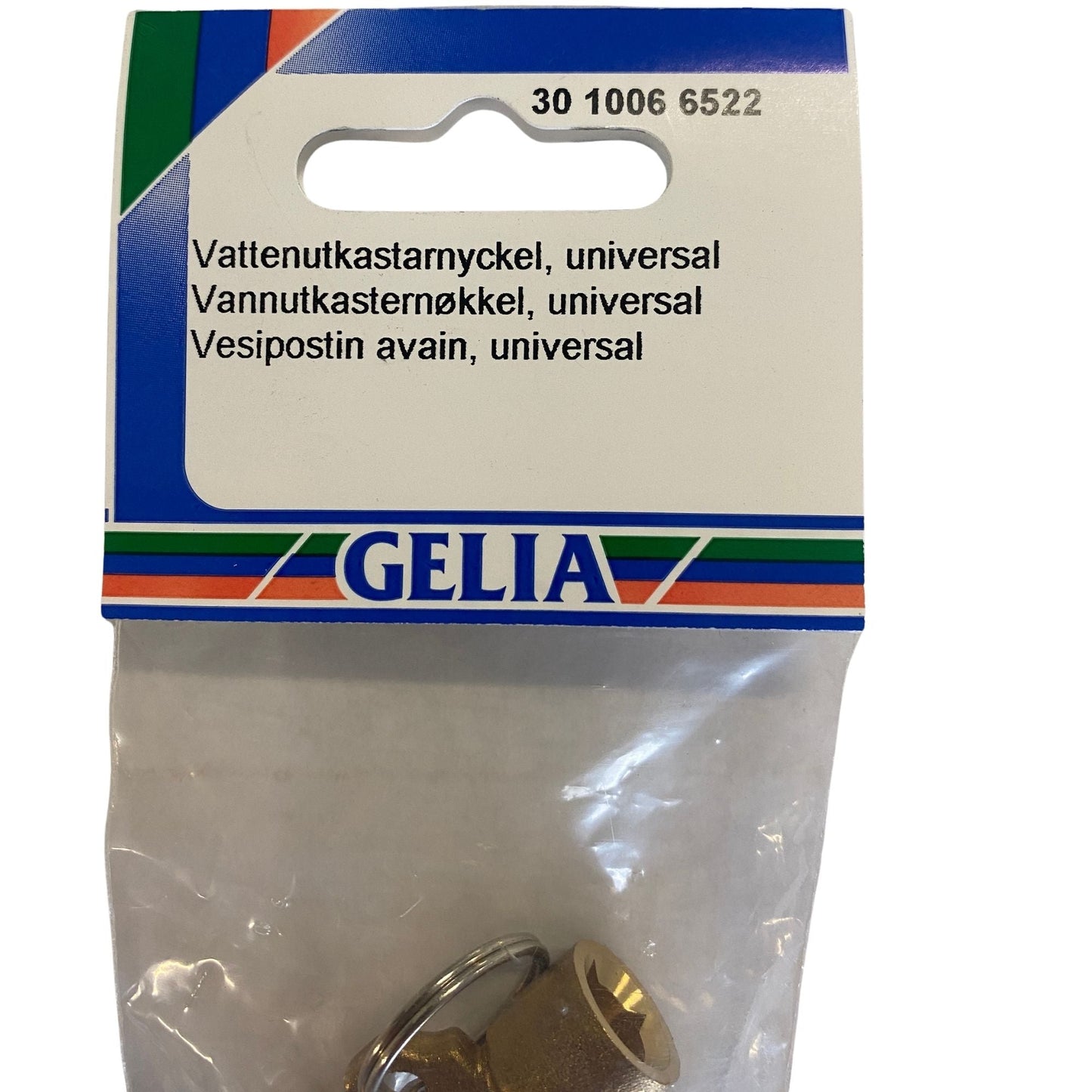 Vattenutkastarnyckel universal GELIA - etikettsida med nyckel synlig