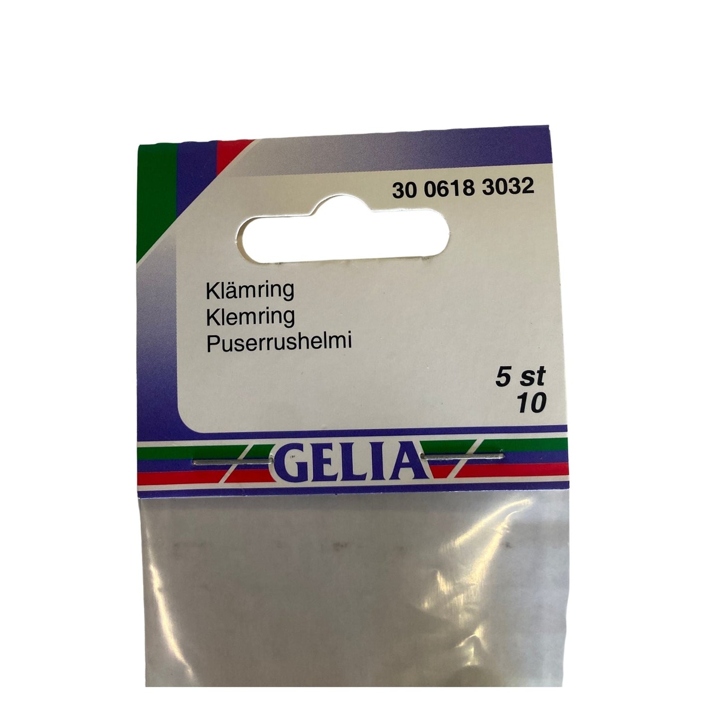 Klämring GELIA 10 mm – närbild på etikett med artikelnummer 30 0618 3032