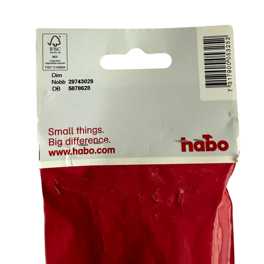 Baksida av förpackning med Nobb-nummer för Habo balkongdörrhållare