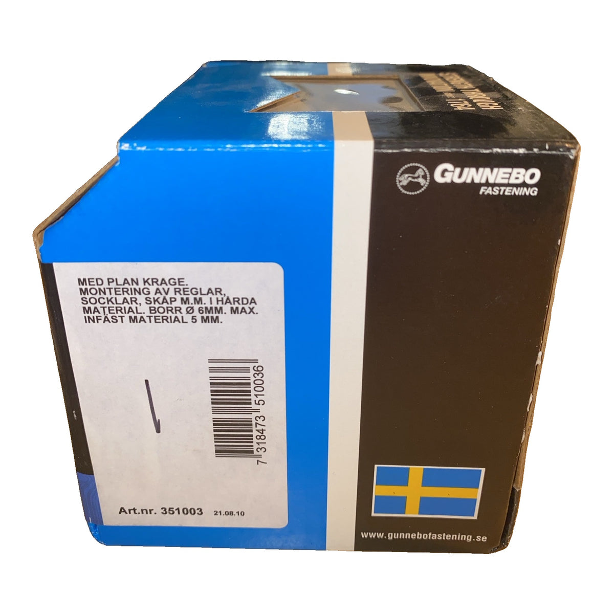 Spikplugg med plan krage Gunnebo etikett med monteringsanvisning och art.nr 351003