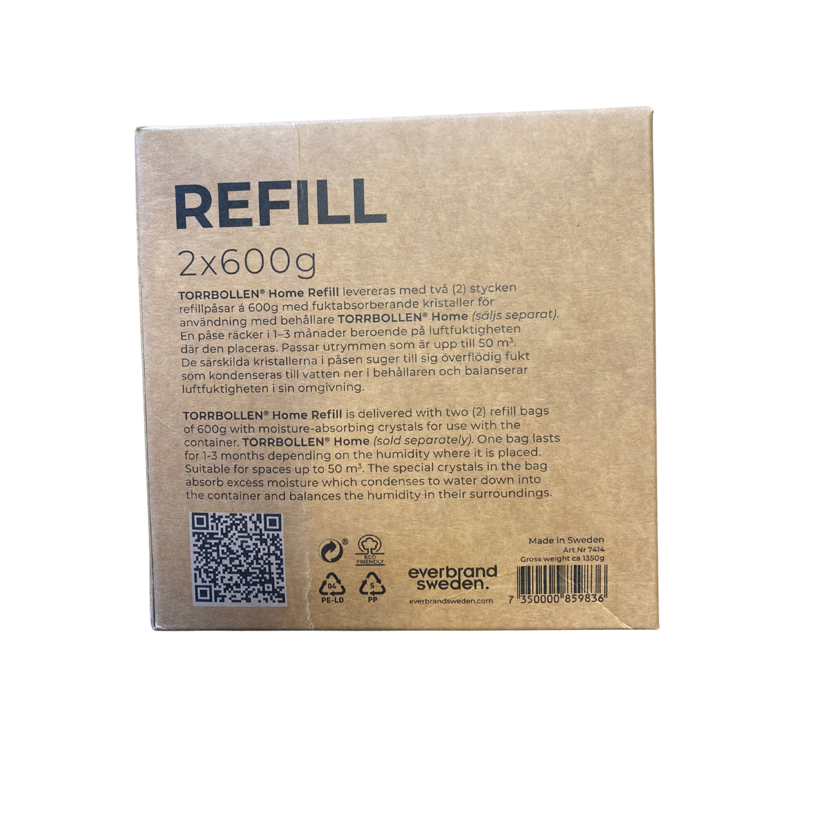 Torrbollen Home refill förpackning baksida med produktinformation