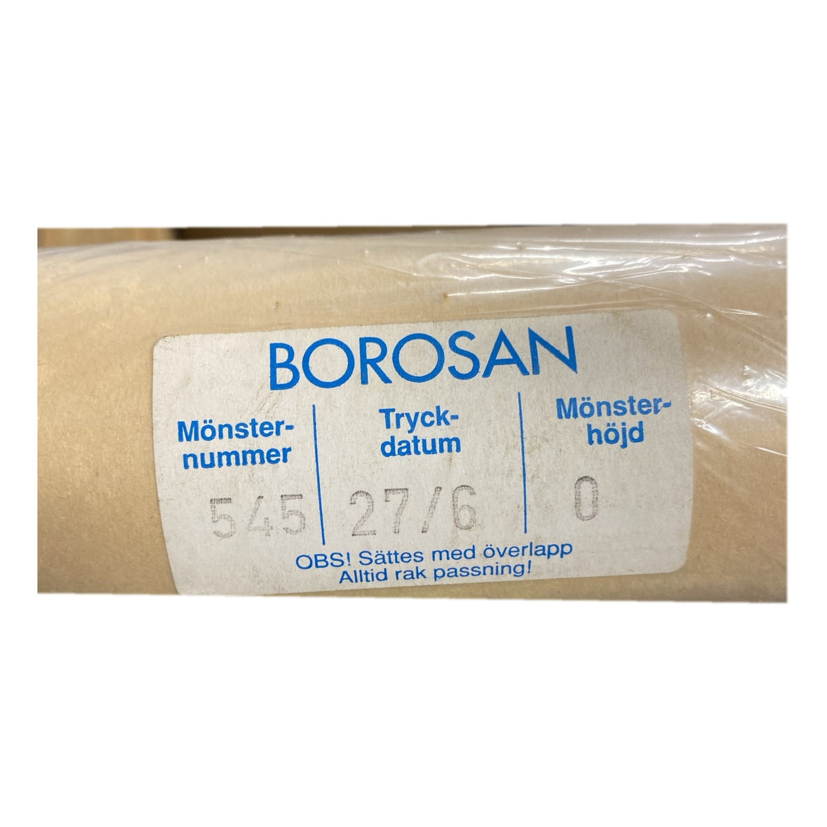 Tapetrulle Borosan 545 etikett med tryckdatum 27/6