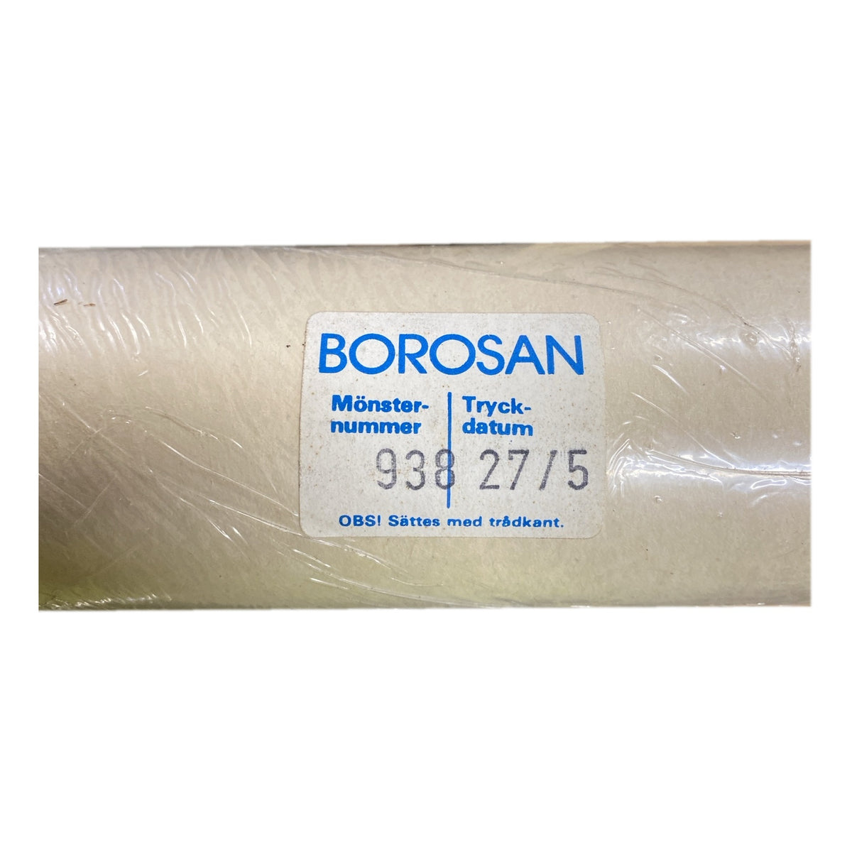 Tapetrulle Borosan 938 etikett med tryckdatum 27/5
