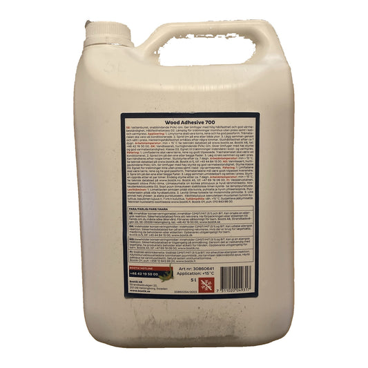 Trälim Wood Adhesive 700 baksida med bruksanvisning och art.nr 30860641