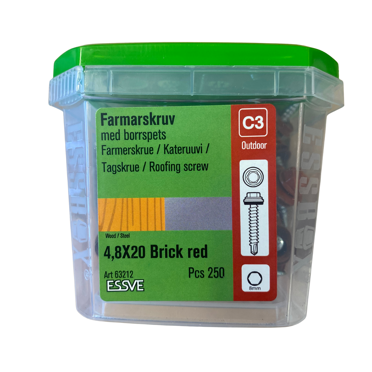 ESSVE Farmarskruv 4,8x20mm tegelröd förpackning med 250 st, framsida