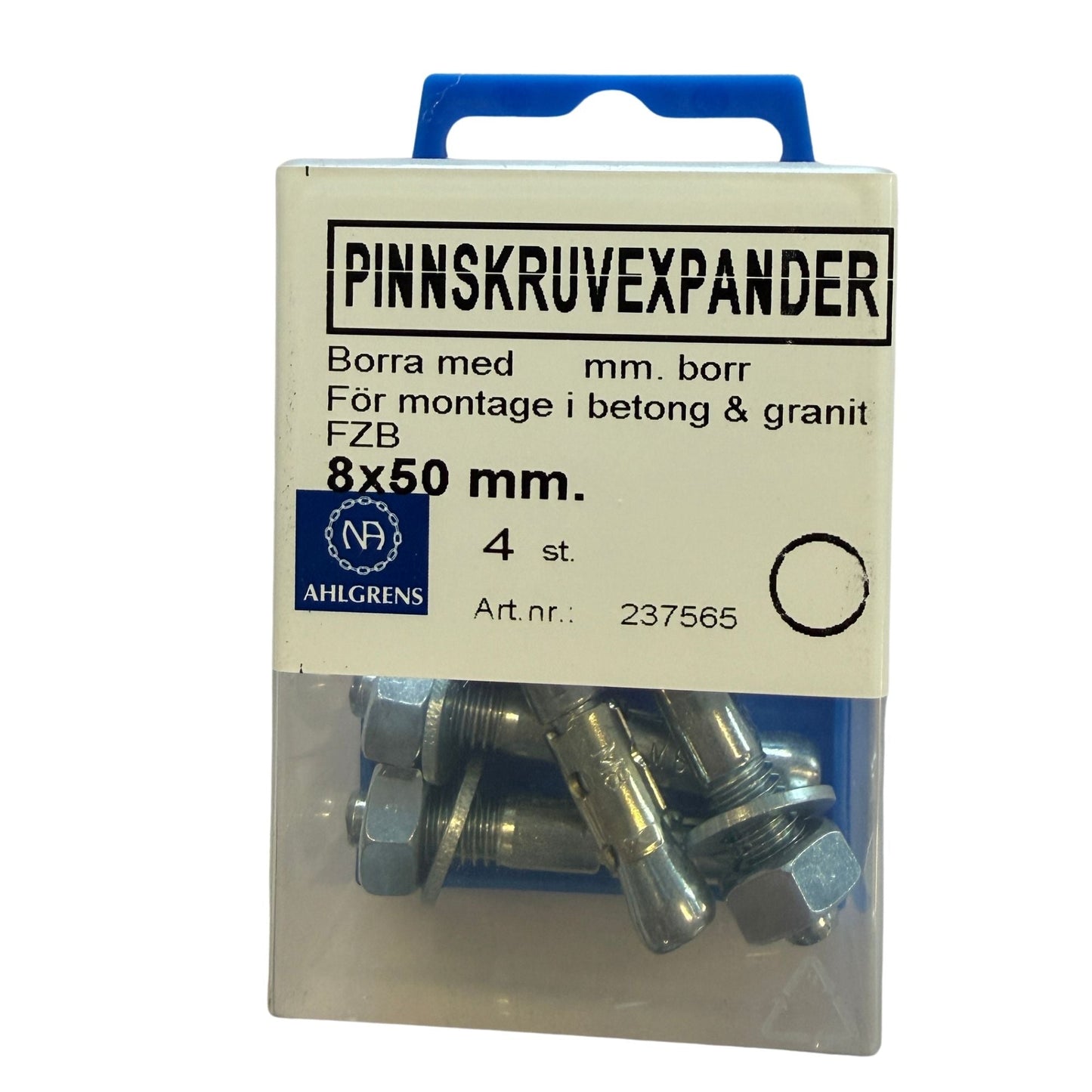 Förpackning med pinnskruvexpander 8x50mm från Ahlgrens, 4 st