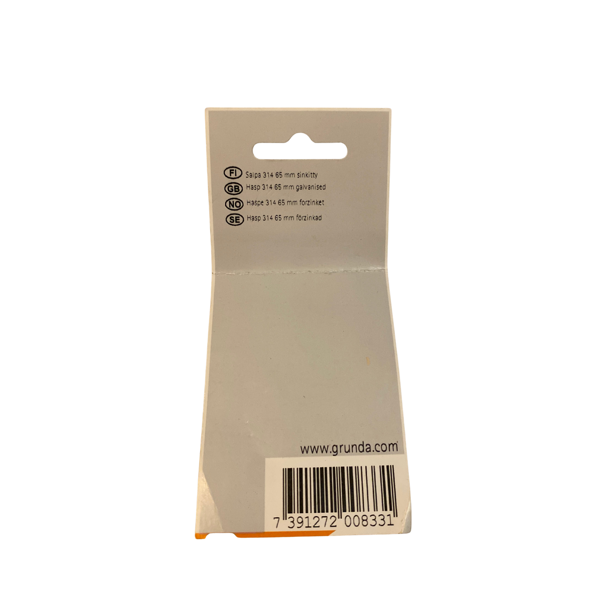 Hasp 314 65 mm baksida av förpackning med flerspråkig produkttext och streckkod