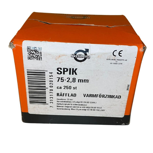 Spik 75 x 2,8 mm räfflad varmförzinkad 250-pack från Skyllberg
