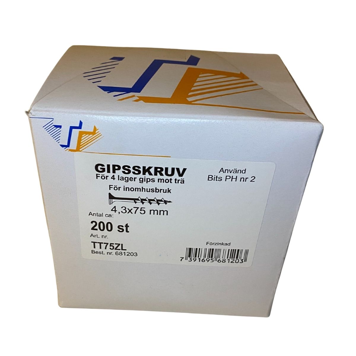 Gipsskruv 4,3x75 mm för trä FZB 200-pack i förpackning
