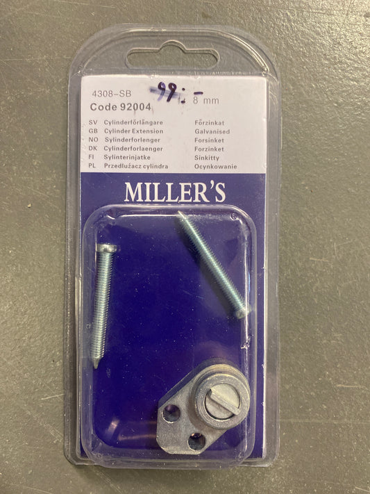 Cylinderförlängare 8 mm förzinkad med skruvar Millers 4308-SB - 1 st
