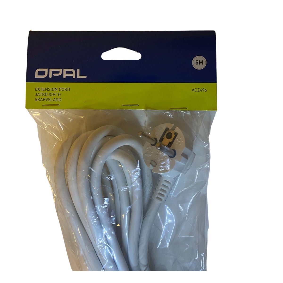 Opal skarvsladd 5 meter vit, jordad elkabel i plastförpackning