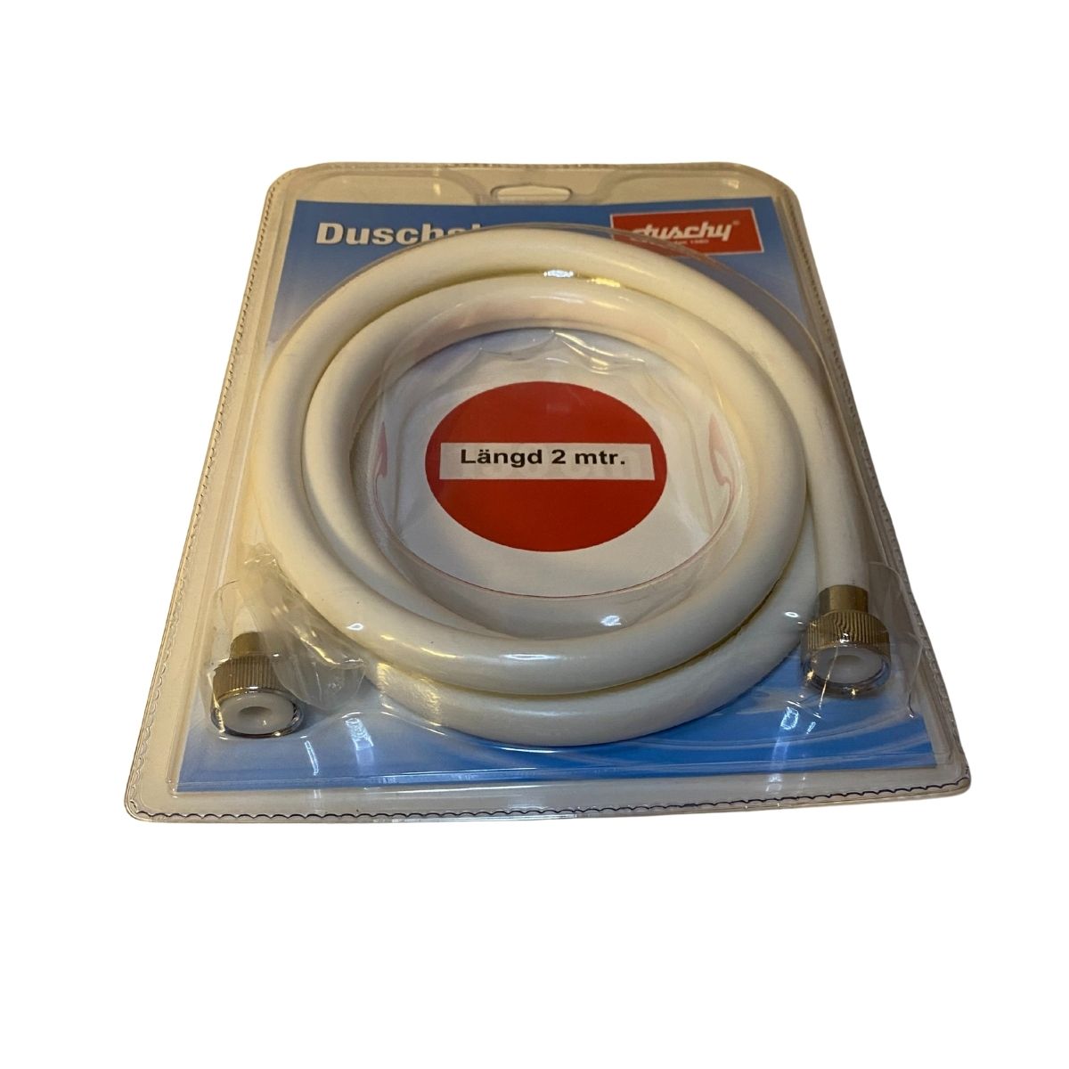 vit duschslang 2 meter duschy i förpackning
