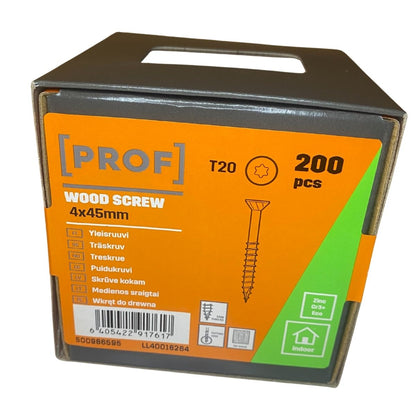 Träskruv 4x45 mm Prof FZB T20 i förpackning 200-pack
