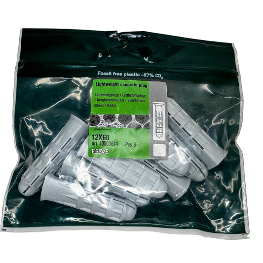 Lättbetongplugg ESSVE 12x60 mm i förpackning med grön etikett