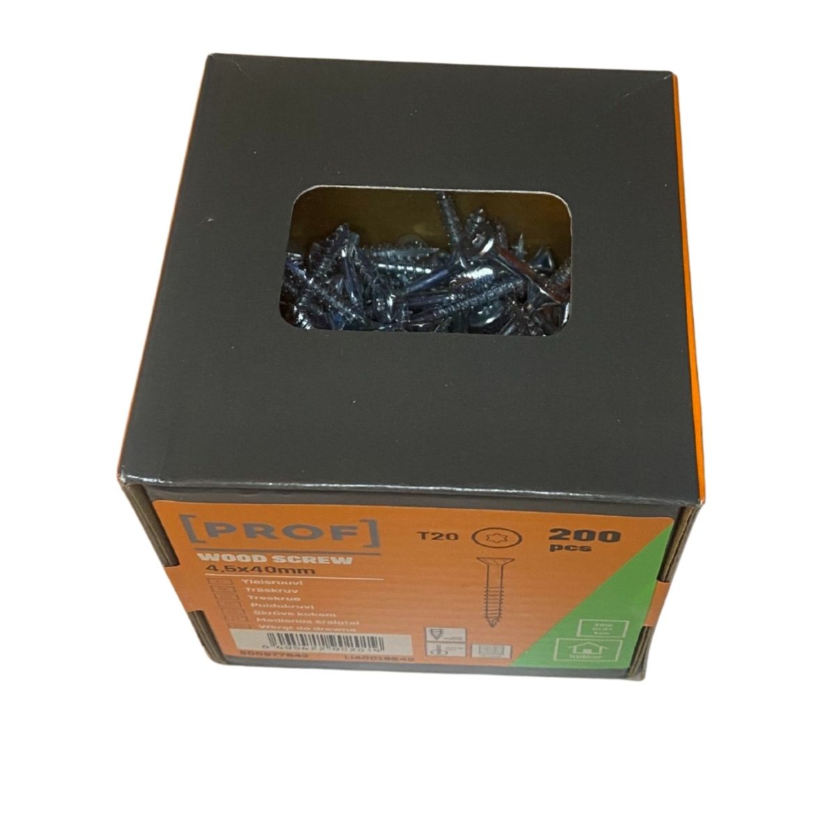 träskruv prof 4,5x40 mm t20 synlig genom förpackning

