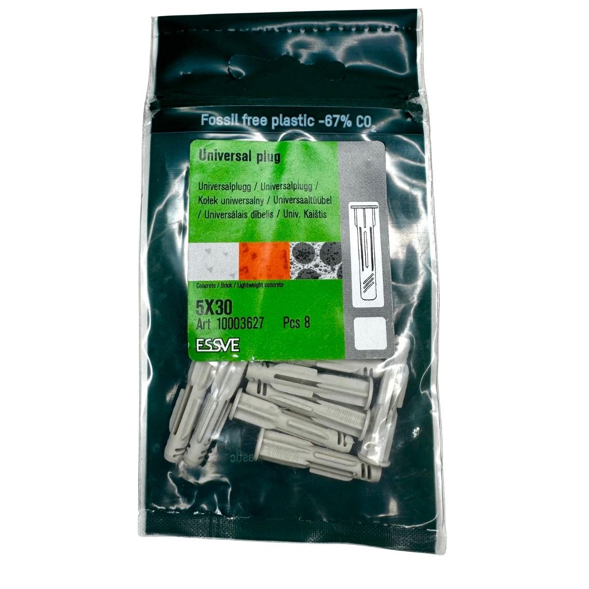 Universalplugg 5x30 mm ESSVE 8-pack för infästning i betong, tegel och lättbetong
