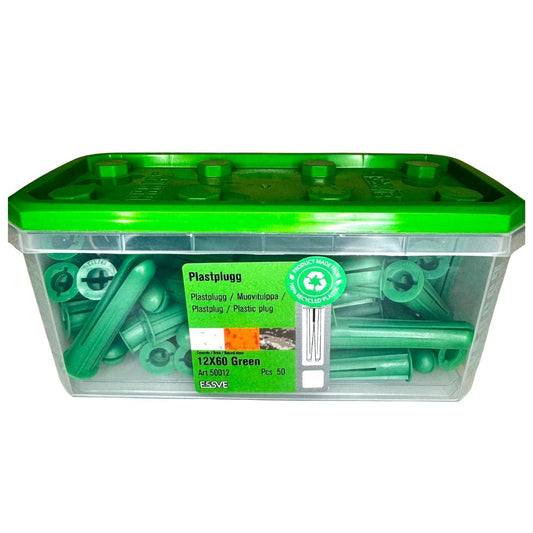 Plastplugg 12x60 mm grön ESSVE i transparent förpackning
