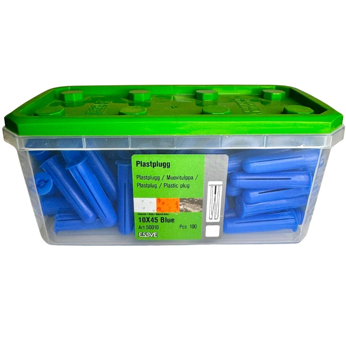 Plastplugg 10x45 mm blå ESSVE i plastlåda
