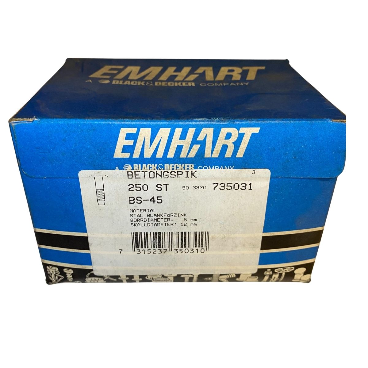 Emhart betongspik BS-45 galvaniserad 250 st i originalförpackning