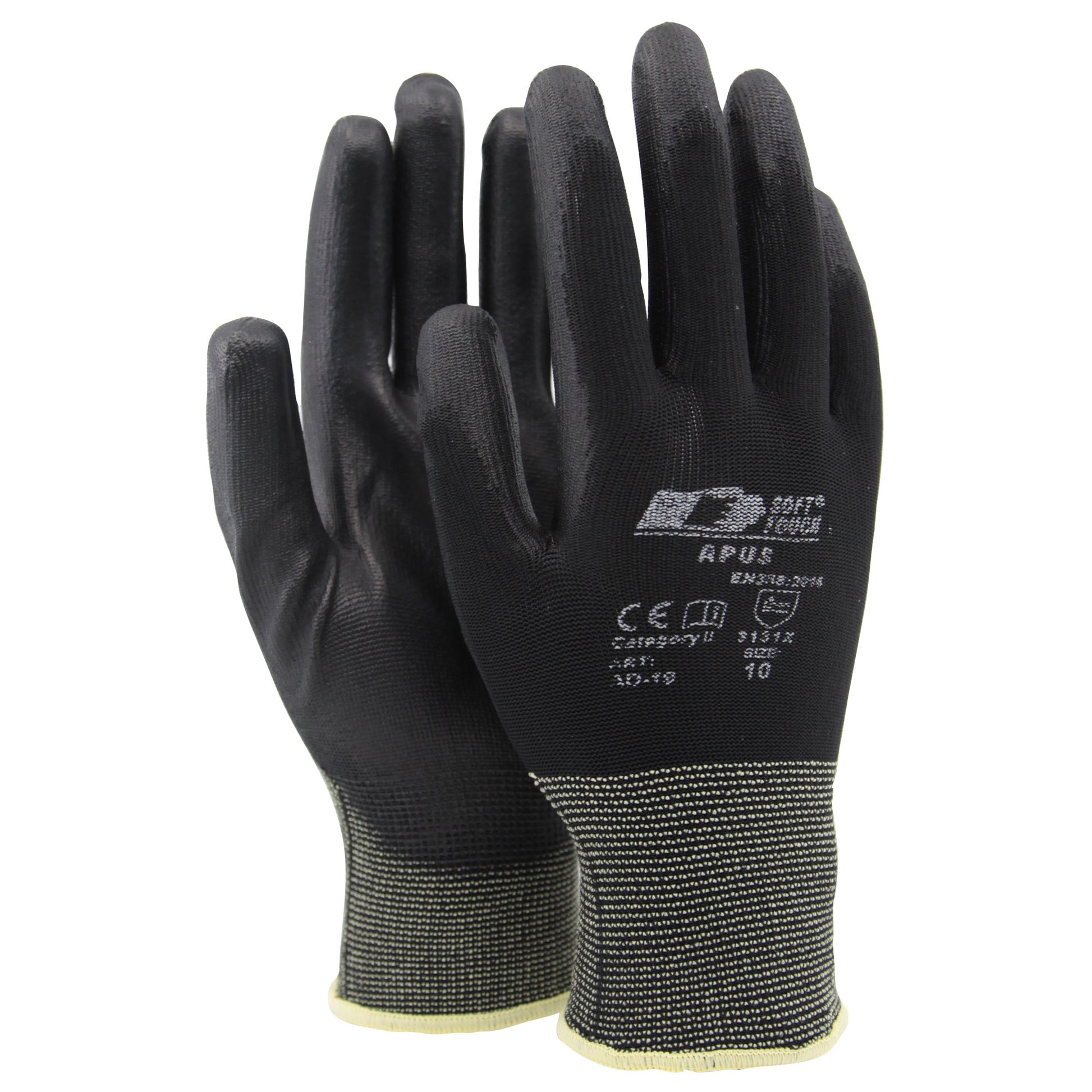 Arbetshandskar Soft Touch Precision storlek 10 XL i svart nylon med PU-beläggning