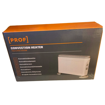 Kartong PROF convection heater 750 1250 2000W med bild på element