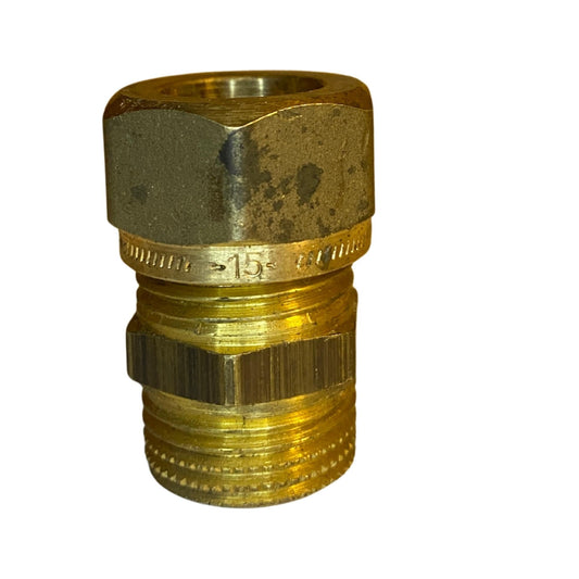 Vatette koppling 15 mm med utvändig och invändig gänga i mässing
