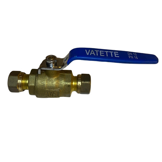 Kulventil 12mm Vatette DN10 PN16 i mässing med blått handtag
