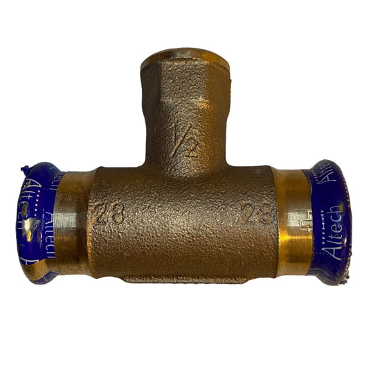 Altech kopparpress T-rör 28x1/2x28 med två 28 mm pressändar och 1/2 tum gänga